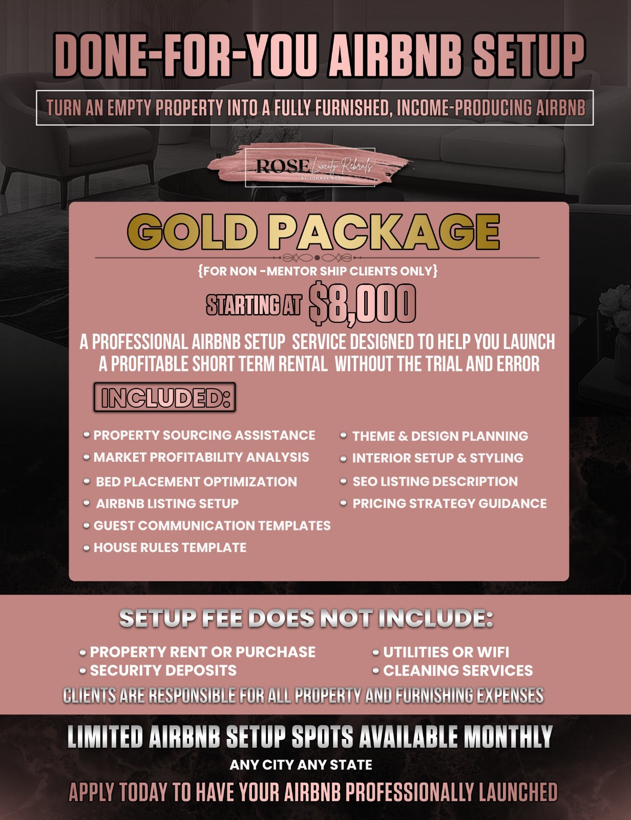 🥇 GOLD PACKAGE – DONE FOR YOU AIRBNB SETUP