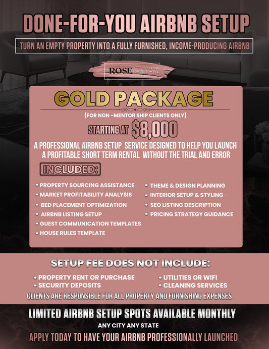 🥇 GOLD PACKAGE – DONE FOR YOU AIRBNB SETUP